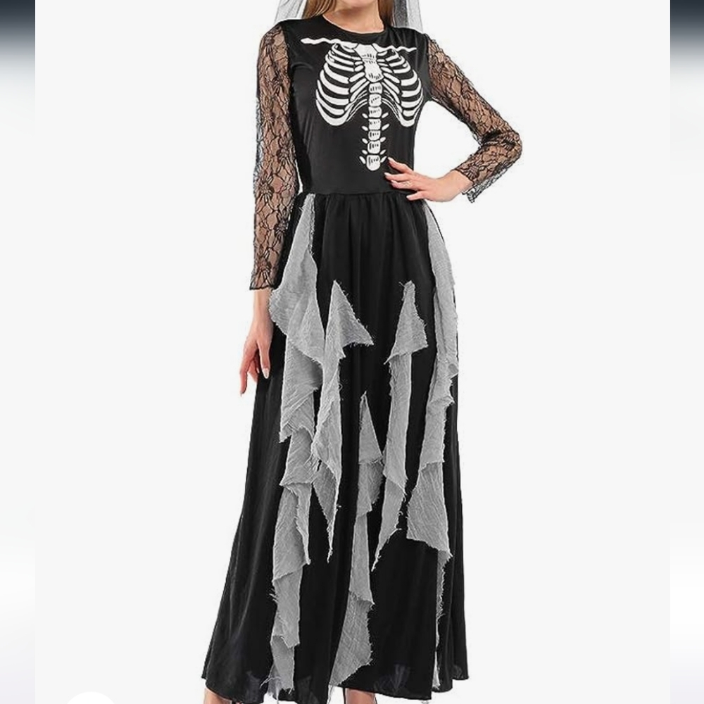 EraSpooky Skeleton Zombie Bride Costume, DRESS ONLY - Picture 11 of 11